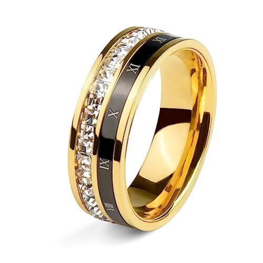 9919 18K Gold Plated Roman Numeral Cubic Zirconia Ring , Square CZ Gold